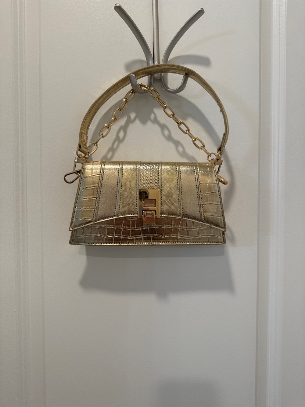 Aldo Metallic Gold Croc-Effect Top Handle Mini Bag
